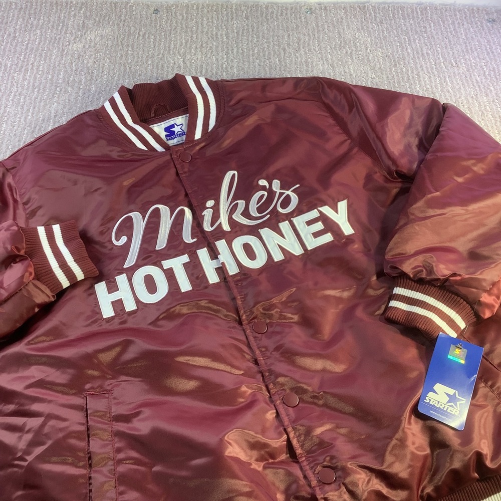 Starter Mikes Hot Honey Varsity Satin Jacket Burgundy Mens XXL NWT